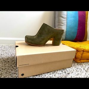 Green Suede Clog Mules